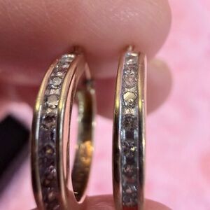 10K Solid Gold Diamond Hoop Earrings